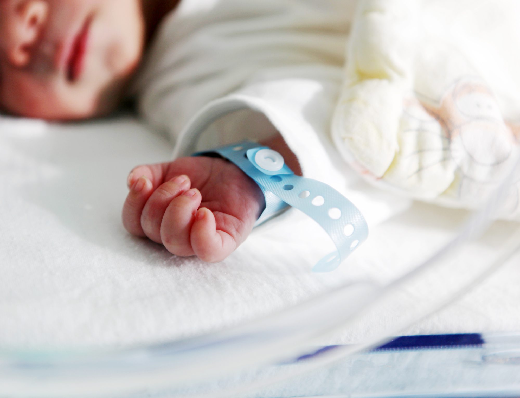 premature baby in incubator at hospital